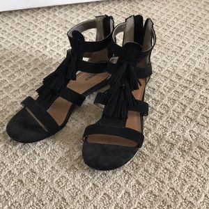 Black fringe sandals